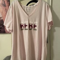 Bebe Plus Size Womens Light Pink V-Neck Tee size 2X NEW