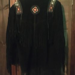 Fringe Black Leather Coat