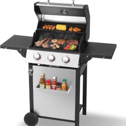 ❤️‍🔥 Propane Grill with Folding Side Tables, 3-Burner Gas Grill