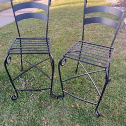 Two Wrought Iron Bar Stools