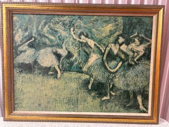 Large vintage Dega-Style Ballet Dancers Painting - Ornate Gold Frame - 40” x 30”