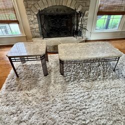  Stone Top & Wrought Iron Coffee Table + End Table Set
