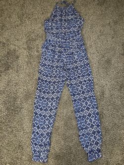 Forever 21 Blue Patterned Halter-Neck Jumpsuit
