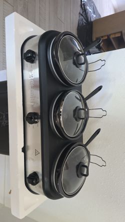 Chefman Triple Slow Cooker & Buffet Server, Three 2.5-Quart Inserts – Stainless Steel