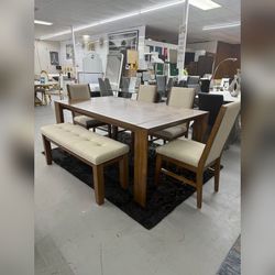 6PC Real wood Dining table set brown color
