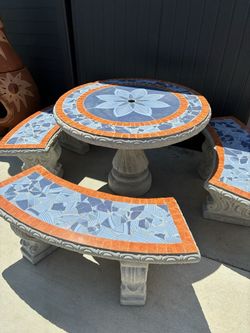 Concrete Patio Table with 3 Benches