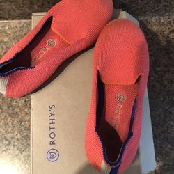 Rothy's Kids Flamingo Blue Trim Flat Shoes Pink Size US 10