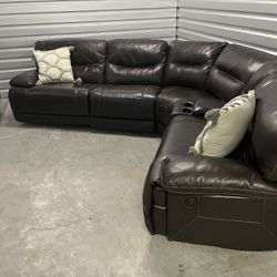 Brown ITALIAN leather All ELECTRIC powered Triple RECLINER SECTIONAL SOFA