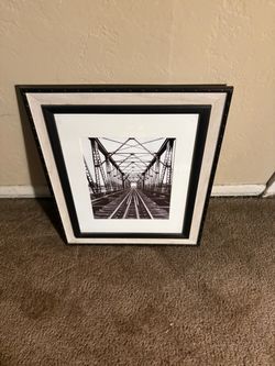17” Framed Black & White Railroad Bridge Print