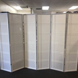 6 Panels Room Divider Folding Screen White