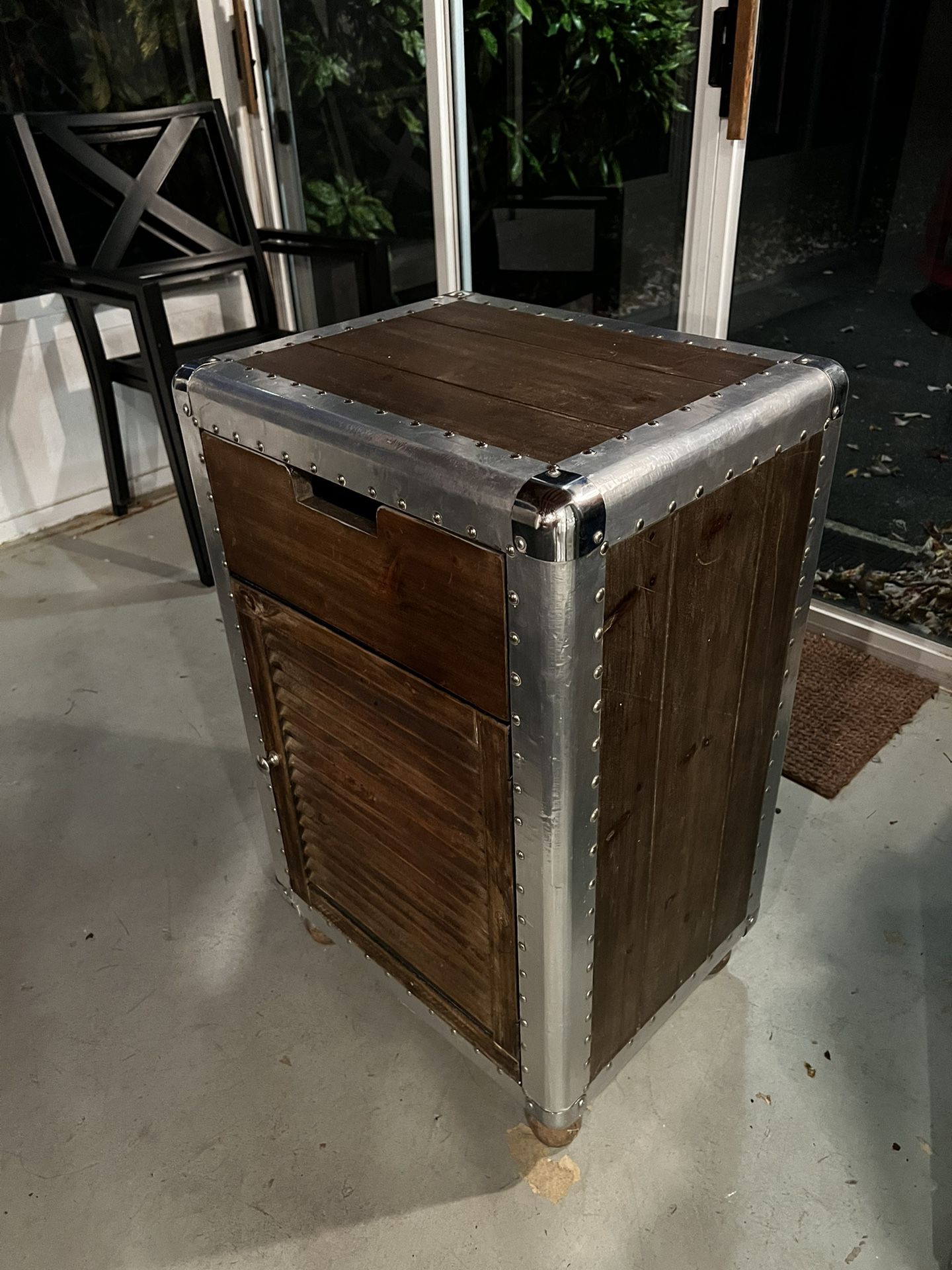 LIKE NEW NEVER USED WOOD & METAL SMALL CABINET