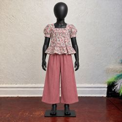 Girls Floral Top and Wide-Leg Pants Set