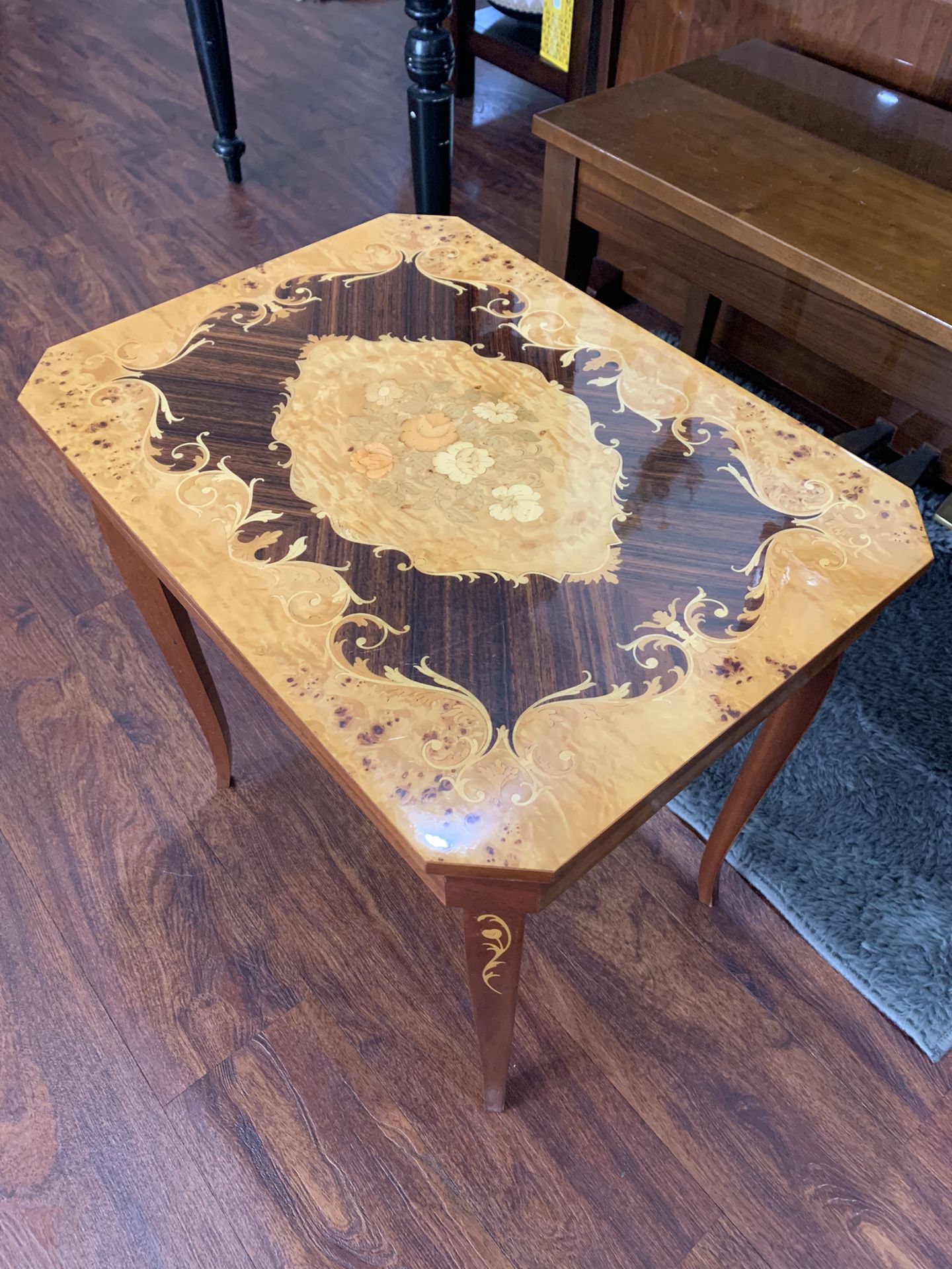Antique Marquetry Jewelry / Music Box Side Table