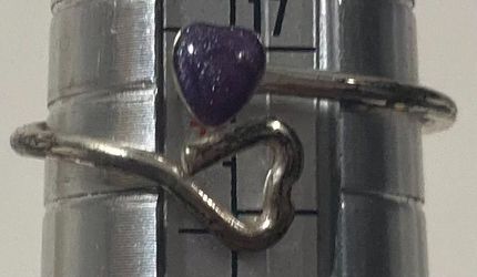 Vintage Sterling Silver Ring, Nice Heart and Purple Stone Design, Size 7, Nice Design, Quality, Jewelry, Accessory, Stamped 925, Clothing, 1173, Engag