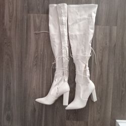 Thigh High Cream Boots  Size 9