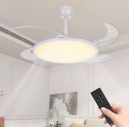 Modern 42” Retractable Ceiling Fan with LED Light and Remote Control