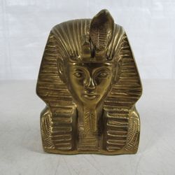 Pharaoh King Tut Mask of Tutankhamun Solid Brass Vintage Sculpture
