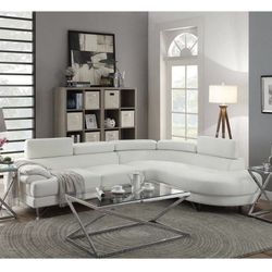 White Faux Leather Sectional Sofa (Free Delivery)