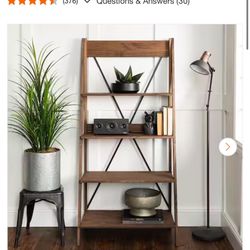 Walker Edison Furniture Company 68 in. Brown Wood 4-shelf Ladder Bookcase with Open Back