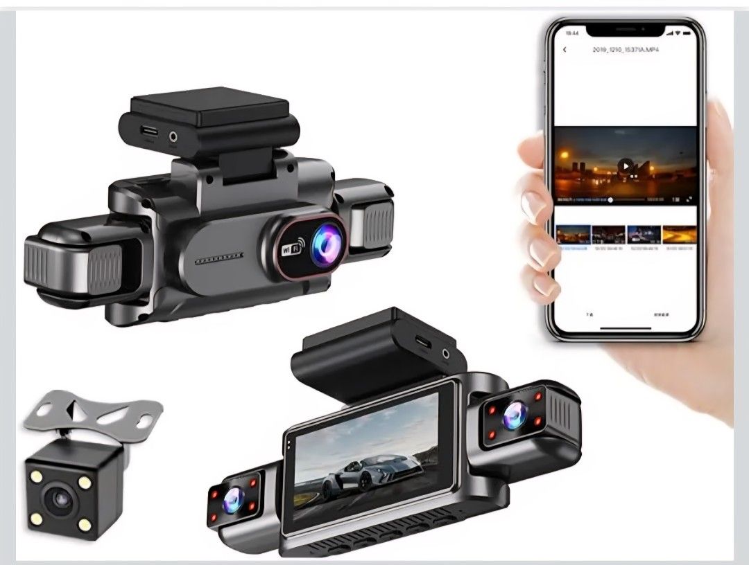 4 Channel Dash Cam 360° View, Front and Rear Inside, Left Right Dash Camera for Cars, Night Vision, G-Sensor, WDR, Loop Recording, Motion Detection, H
