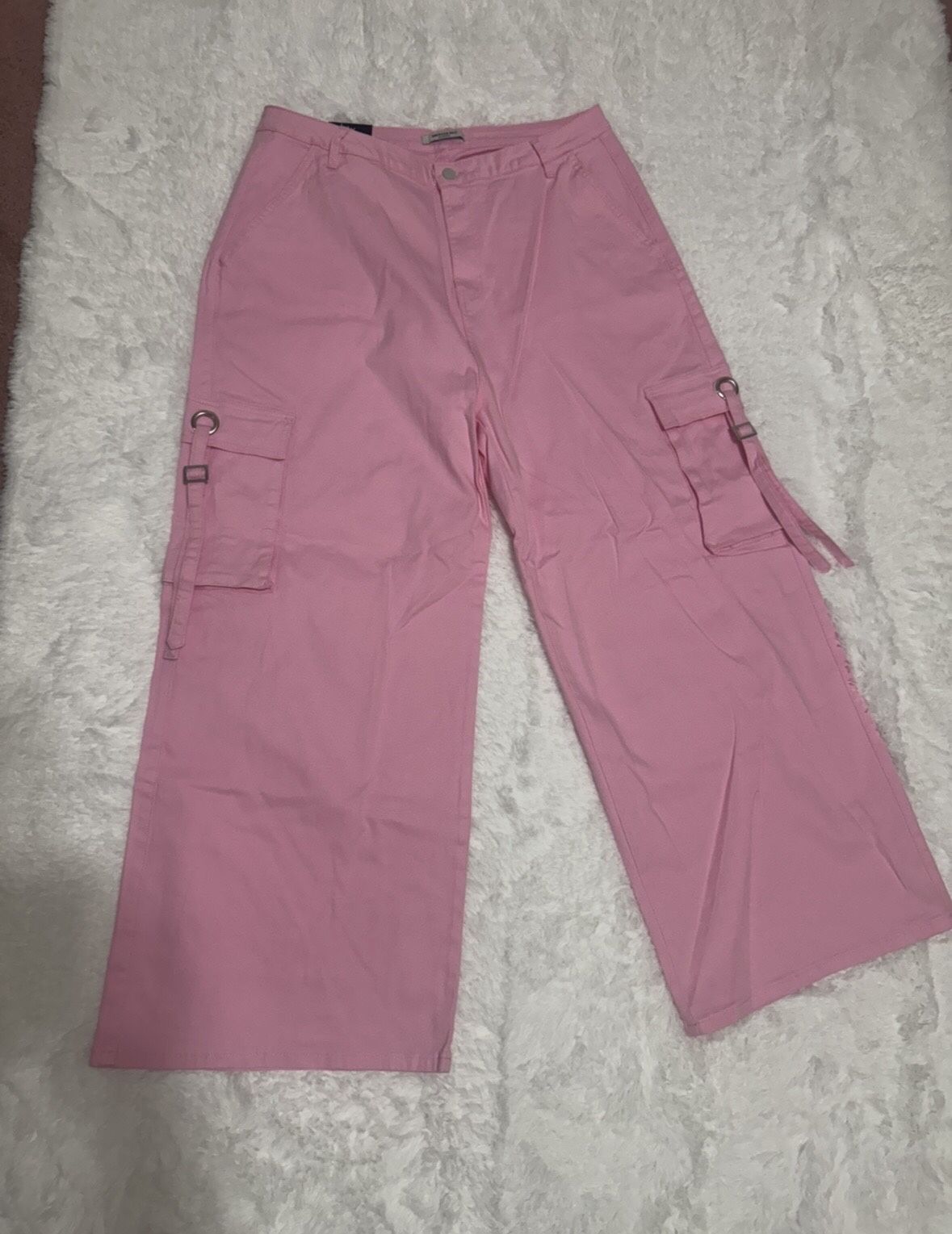 New 3x pink cargo pocket wide leg rave festival raver pants pastel