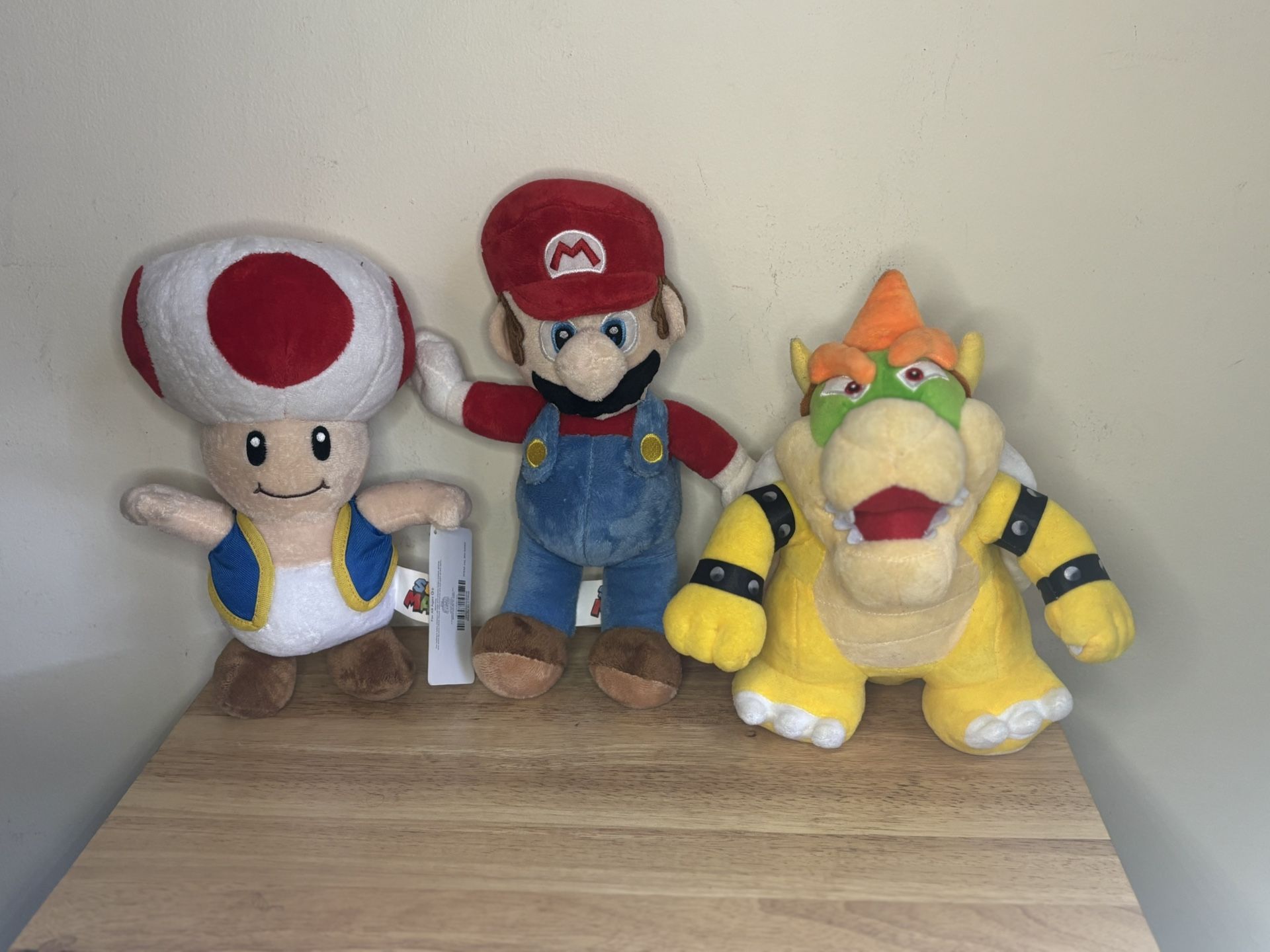Super Mario Plush Trio - Toad, Mario, Bowser - Brand New with Tags!