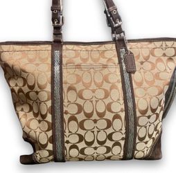Vintage Coach Gallery Tote Brown Signature Suede Beaded
