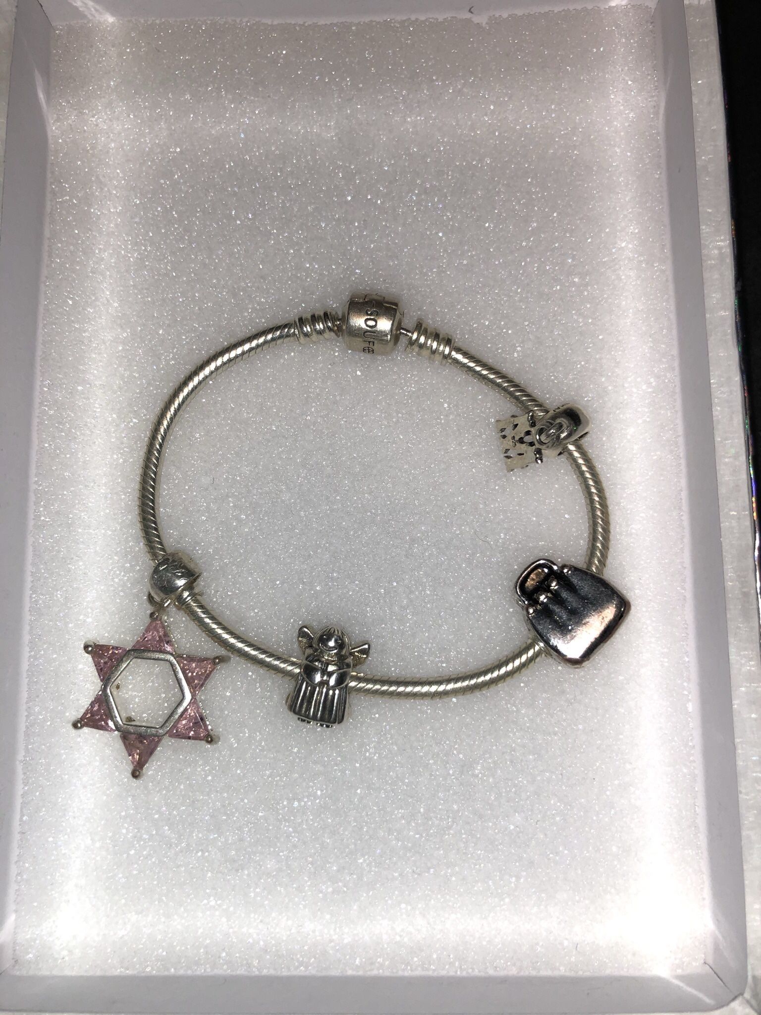 SOUFEEL 7" STERLING SILVER 925 CHARM BRACELET BARREL CLASP w/ 4 Silver Charms !!