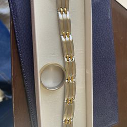 Stainless steel Gold Plated Ring And Bracelet set 