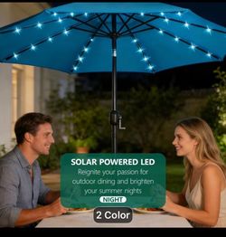 🩵🩵 Brand New 9ft Sky Blue Solar LED Lights Umbrella