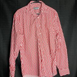 Men’s Med Red White Michael Kors Long Sleeve Dress Shirt 