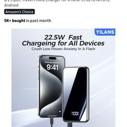 Brand: YILANS 4.5文大 * (517) Portable Charger,50000mAh Power Bank Built-in Cable, 22.5W USB C In & Out Fast Charging, External Battery Pack with 6 Outp