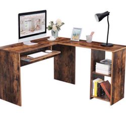 VASAGLE VSG-LCD810X01 Large L-Shaped Desktop Stand, Corner Table with 2 Shelves, 55.1''L x 47.2''W x 29.5''H, Rustic Brown