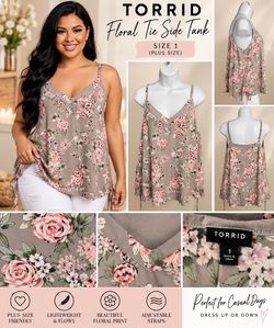 Torrid Floral Tie Side Tank Top Plus Size 1 home smoke free and pet Length 32” armpit to armpit 20” sleeve 1”