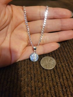 Women's 925 Sterling Silver Necklace w/ Virgin Mary Charm 18"/20" Available $86 ea. Plata 925 Cadena & Dije Virgen Guadalupe Para Dama 18"/20" $86 c/u
