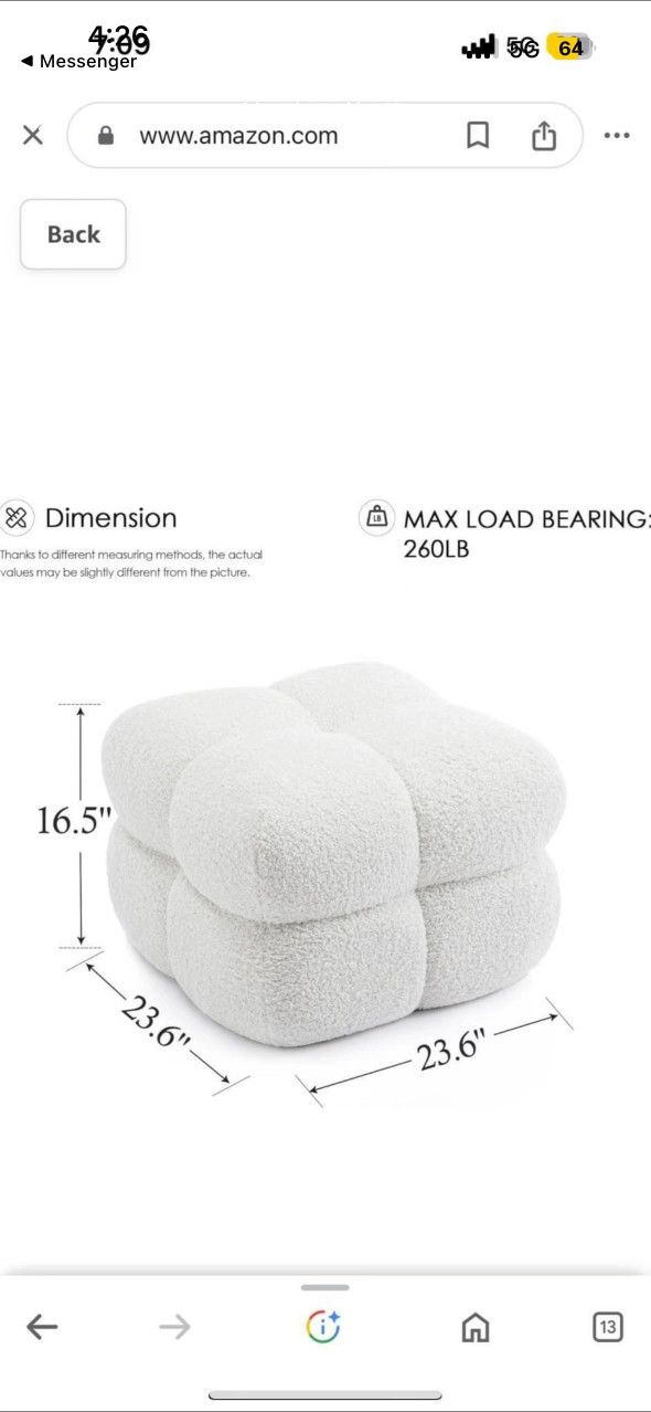 Upholstered Ottoman Coffee Table, Fuzzy Sherpa Ottoman Stool, Modern Home Decor Padded Ottoman, Tufted Square Ottoman for Living Room Entryway and Be