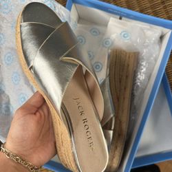 Jack Rogers Slotted Sloane Pebbled Espadrille Mid Wedge Women's Shoes