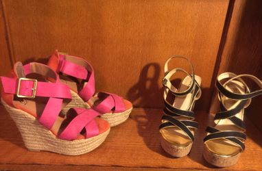 Black n gold and hot pink n orange wedges