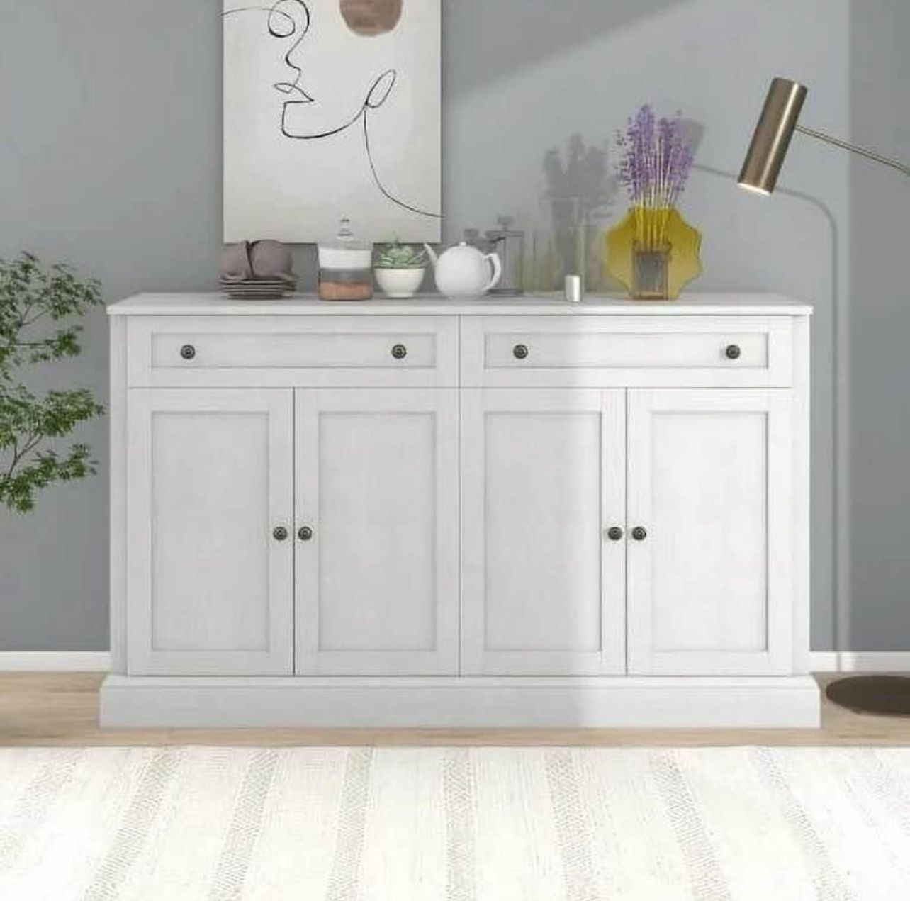 Storage Cabinet, Kitchen Sideboard Storage Buffet Cabinet with 2 Drawers & 4 Doors Adjustable Shelves for Dining Room/Living Room/Kitchen/Entryway, An