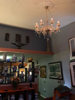 Large Chandelier Light Blue & Gold