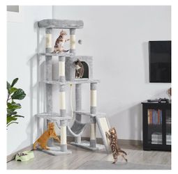59” Multi-Level Cat Tree Condo Tower – Light Gray