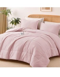 New Shatex Pink Comorter Set Queen Size 3pcs Bedding Set, Soft Lightweight Queen Comforter for All Season