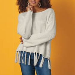 Women Fringe Bottom Sweater Cream