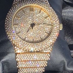 A Gold Plated Iced Out Stainless Steel Watch