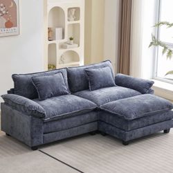 Blue chenille couch with Ottoman
