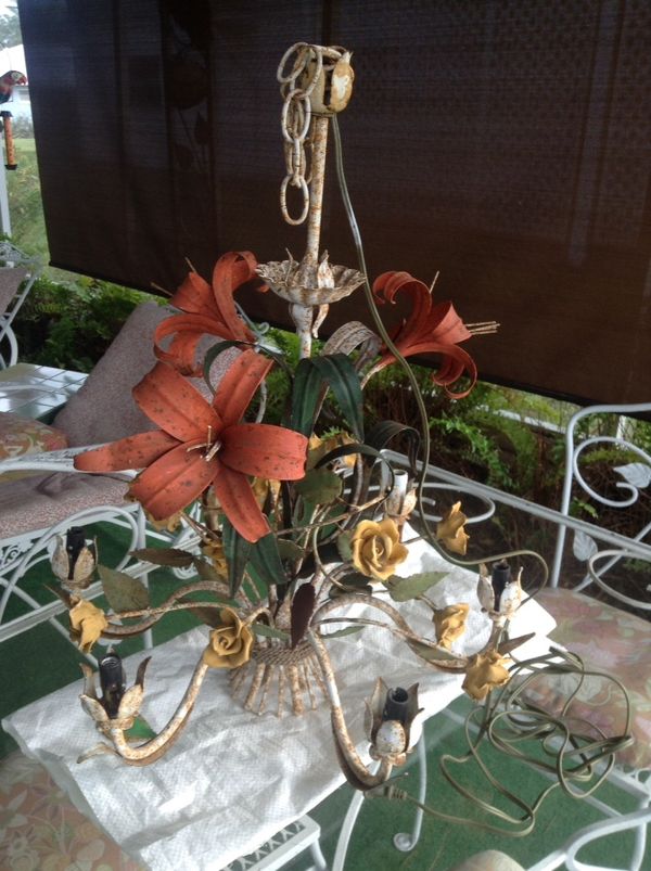 Antique Vintage Toleware Metal Fl Hanging Light Chandelier 25 Antique Vintage Toleware Metal Fl Hanging Light Chandelier 25 Inches Tall