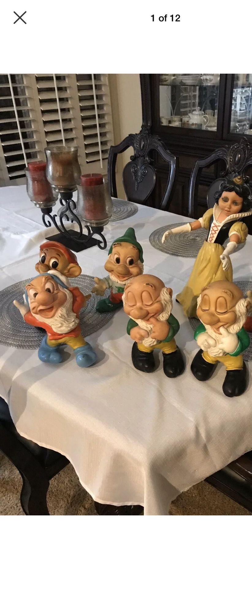 Snow White And The Seven Dwarfs Figurines By Walt Disney Production 1960's Large