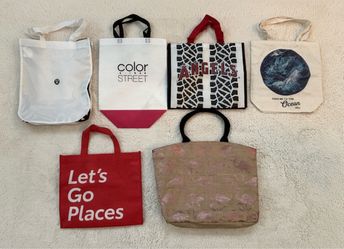 lot of 6 large totes: Lululemon, Color Street, Angels Toyota + more - EUC/NEW