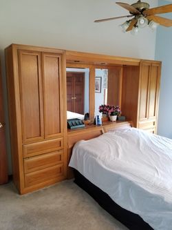 Bedroom Wall Unit. Built in nightstands and lighting.
