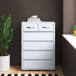 NEW White Wood 27.56 in. Sideboard with 6 Drawers